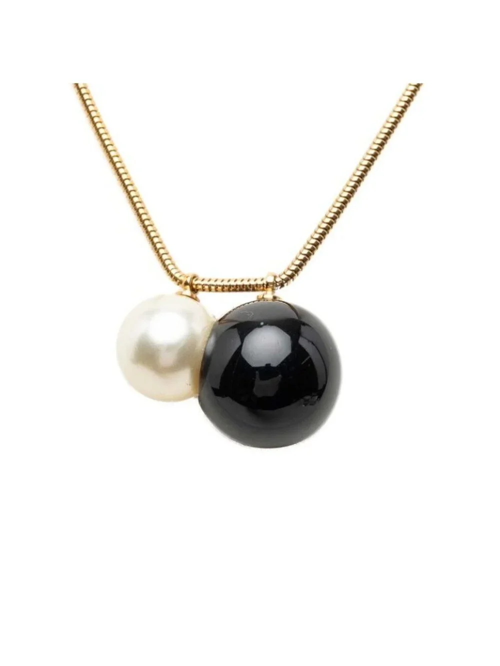 Chanel CC Logo Ball Chain Necklace Gold Black Plated Faux Pearl Plastic